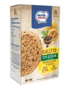 Galletas Nutrisnacks de Maracuyá y chía sin azúcar agregado, fuente de fibra y con solo 90 calorías