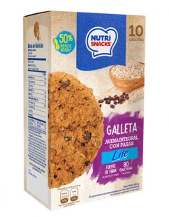 Galleta avena integral con pasas lite Nutrisnacks, fuente de fibra, 90 calorías, 50% menos grasa
