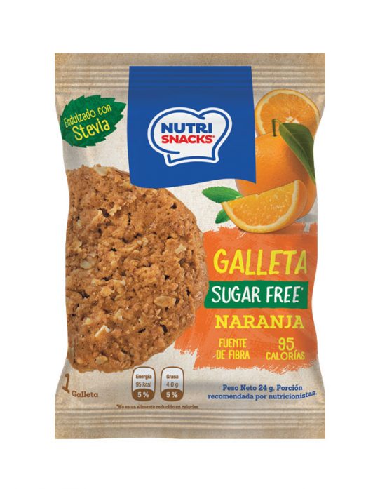 Galletas Nutrisnacks de Naranja sin azúcar agregado endulzado con stevia, fuente de fibra y con solo 95 calorías