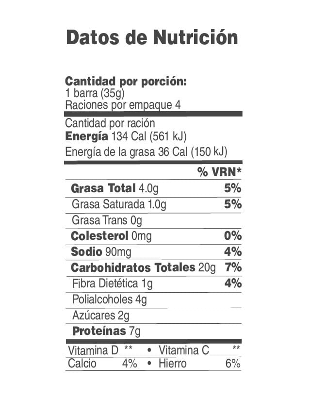 Información Nutricional Barra Proteína