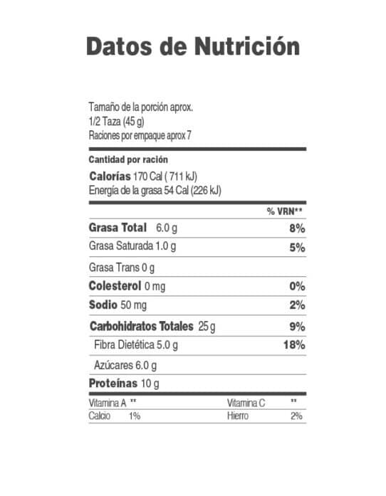 Tabla nutricional granola + proteína