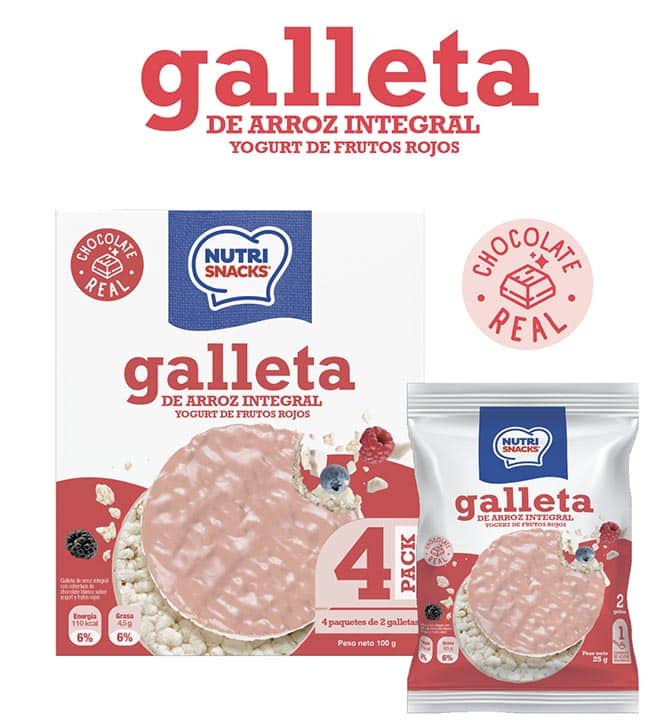 Galleta de arroz con cubierta de yogurt frutos rojos